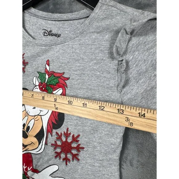 Disney Girls Minnie Mouse Holiday Long Sleeve Shirt Size 12 Gray - Picture 5 of 7